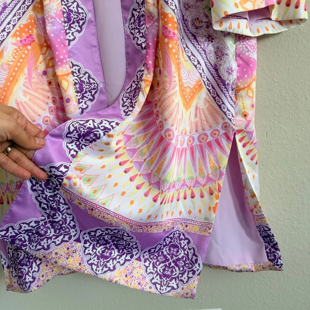 Chico's Colorful Mandala Print Open Front Kimono Womens‎ 2  US Large Bloomcore